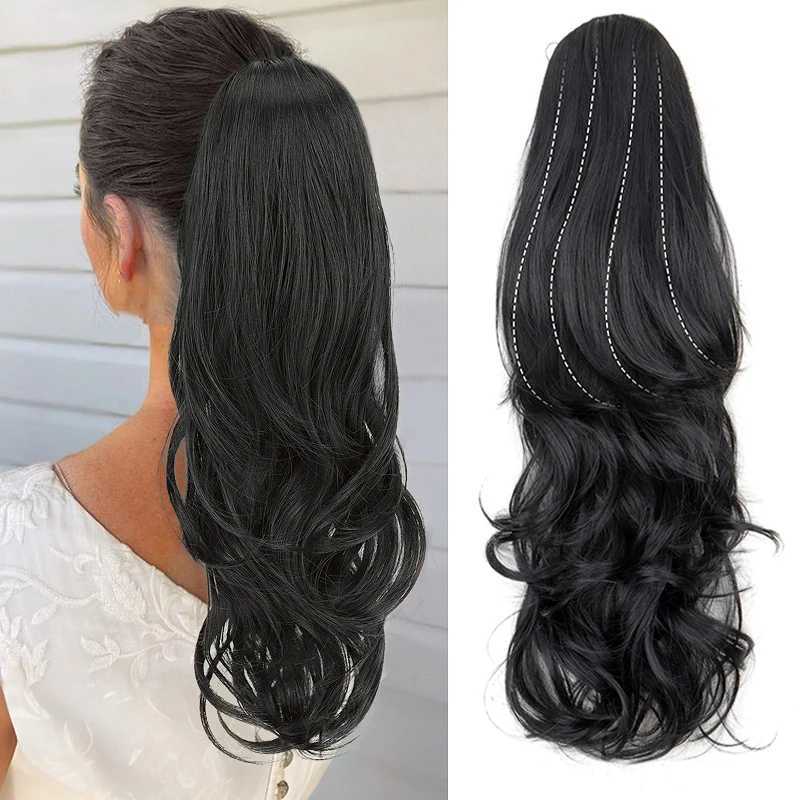 22Inch Synthetic Drawstring Ponytail Hair Extensions Black Blonde Long Curly Wave Ponytail for WomenXJ241221