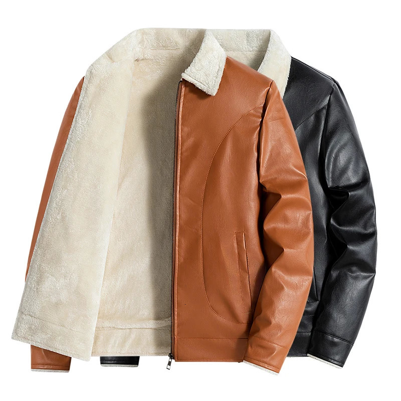 Winter Faux Fur Collar Windproof Add Velvet Warm Coat Leather Jacket Mens Leather Clothing Vintage Pu Leather Jacket Mens 241216