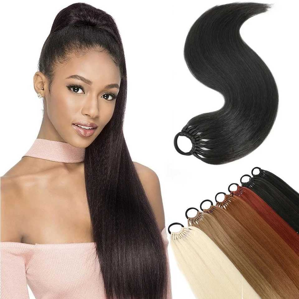 Ponytail Synthetic Hair Extensions with Rubber Band 24inch Long Yaki Straight False Horse Tails Fake Hairpiece for WomanXJ241221