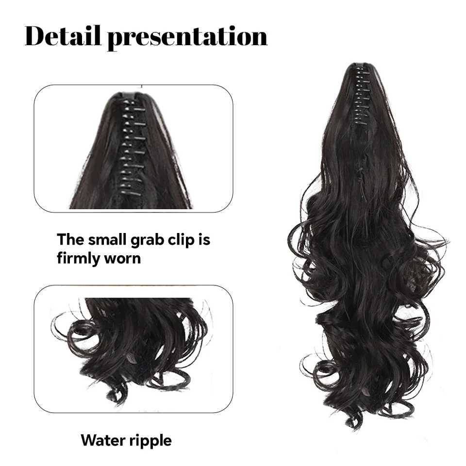 Short Wavy Synthetic Ponytail for Women Black Grey Ombre Claw Clip in Ponytail Hair Extensions Daily Use Party Fake HairpiecesXJ241221