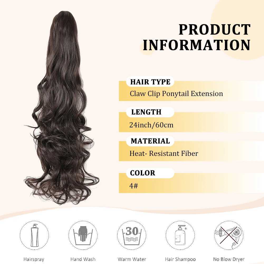Claw Clip in Ponytail Extension 24 Inch Long Curly Wavy Pony Tail Natural Soft Synthetic Hairpiece for Women Daily UseXJ241221