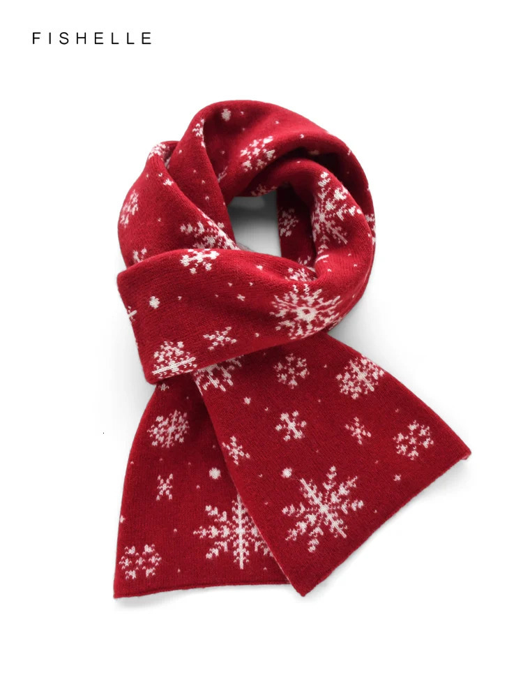Christmas Scarf Fashion Gifts Red Green Elk Snowflake Autumn Winter Knitted Wool Warmth Year Scarves For Adults Kids 241220