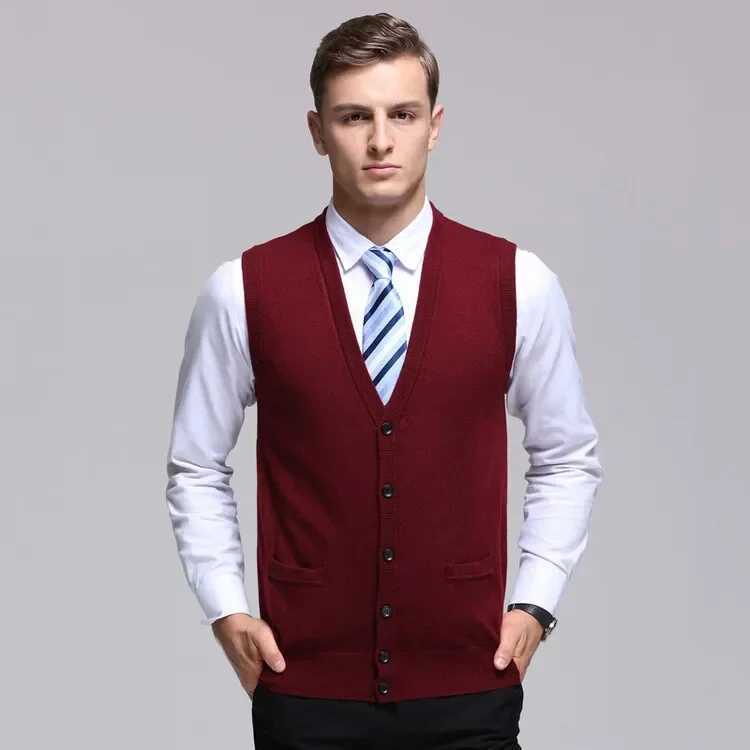 New Mens Business Casual Cardigan Wear Warm Sleeveless Wool Knitted Sweater VestXJ241221