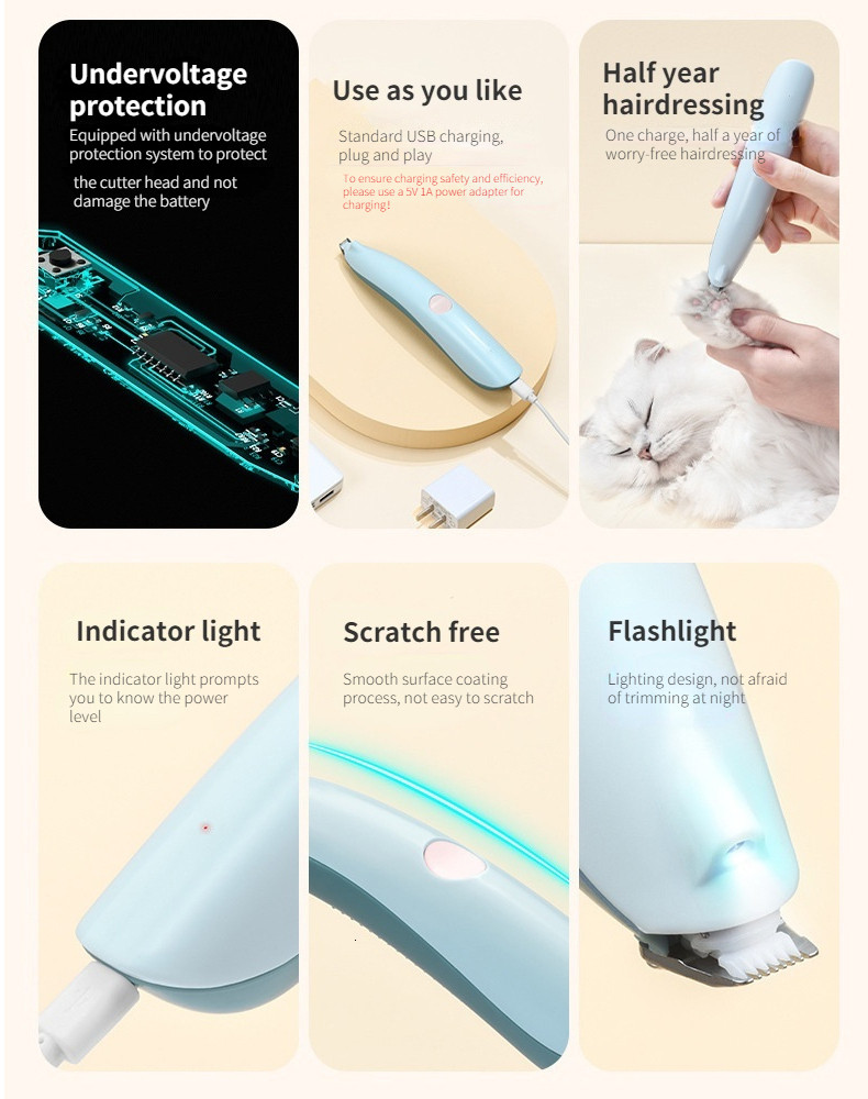 Pet Shaver Rechargeable Dog Cat Electric Clipper Trimmer Hair Remover Supplies 360° No Dead Ends