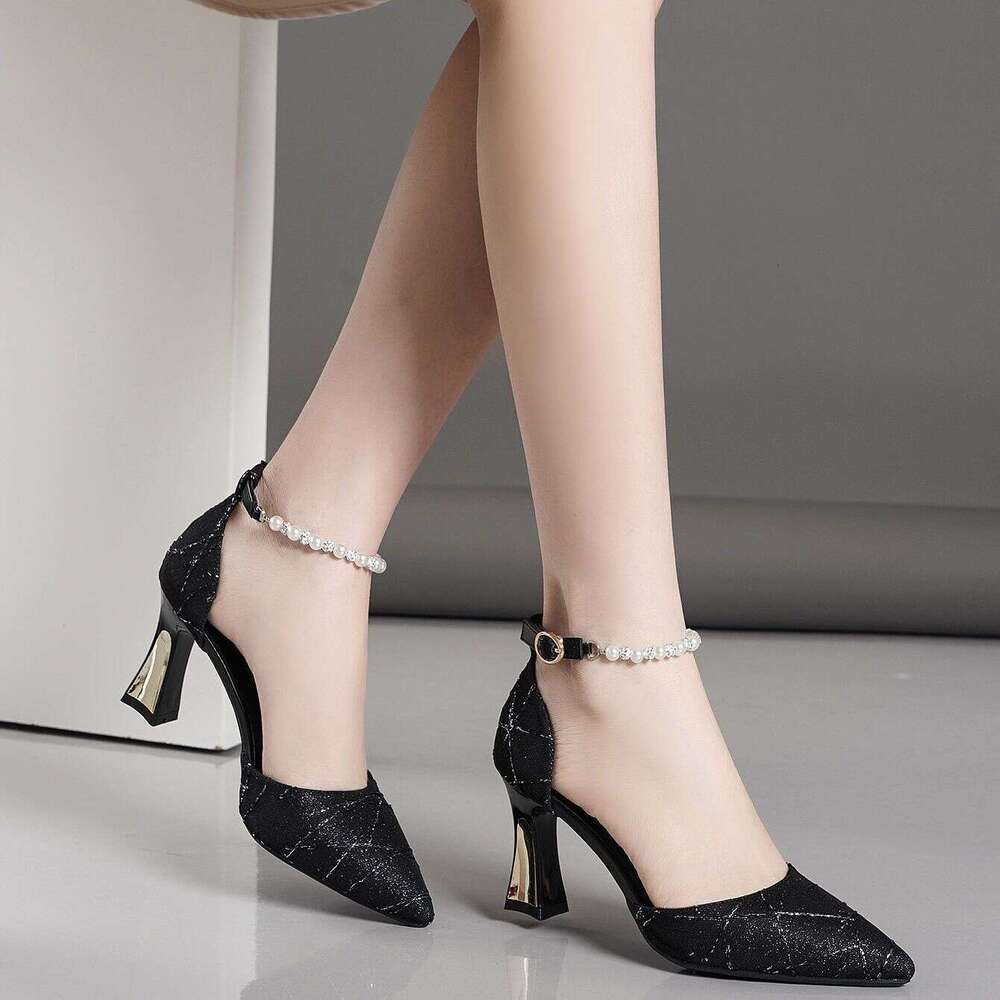 Beads Pumps Pointed Tip Women's High Heels Heeled Sandals Womens Woman Trend Mary Jane Shoes Heel