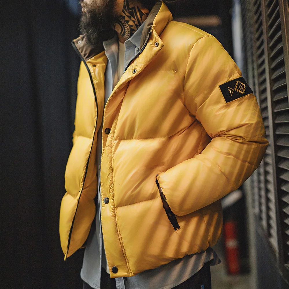 Maden Casual 90% White Duck Down Jacket Yellow Stand Collar Warm Versatile Puffer Coat for Men Fall and Winter Outerwear 241217