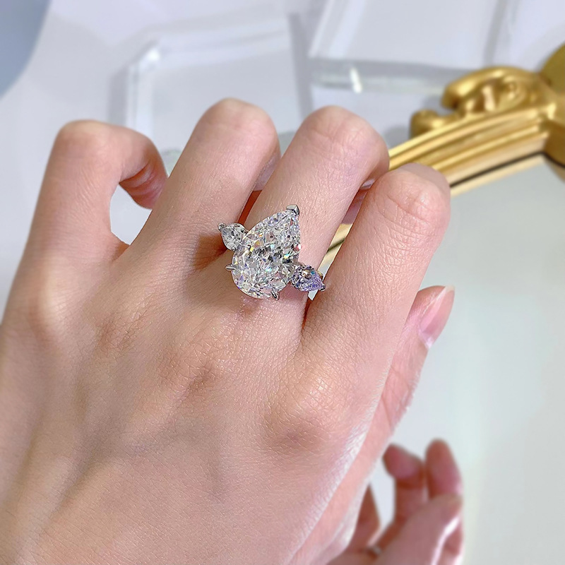Brand Wedding Rings Gorgeous Luxury Jewelry Soild 100% 925 Sterling Silver Water Drop designer Pear Cut Natural Moissanite Diamond Women Eternity Band