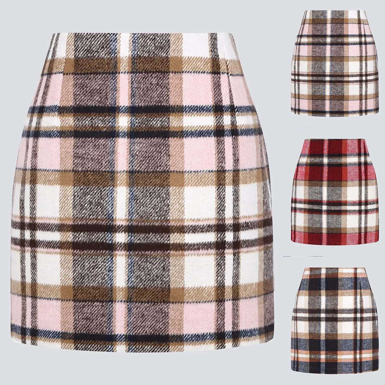 Womens High Waist Plaid Skirts Slim Fit Bodycon Pencil Wool Mini Skirts Autumn Winter Streetwear Ladies Skirts Ropa De jerXJ241221