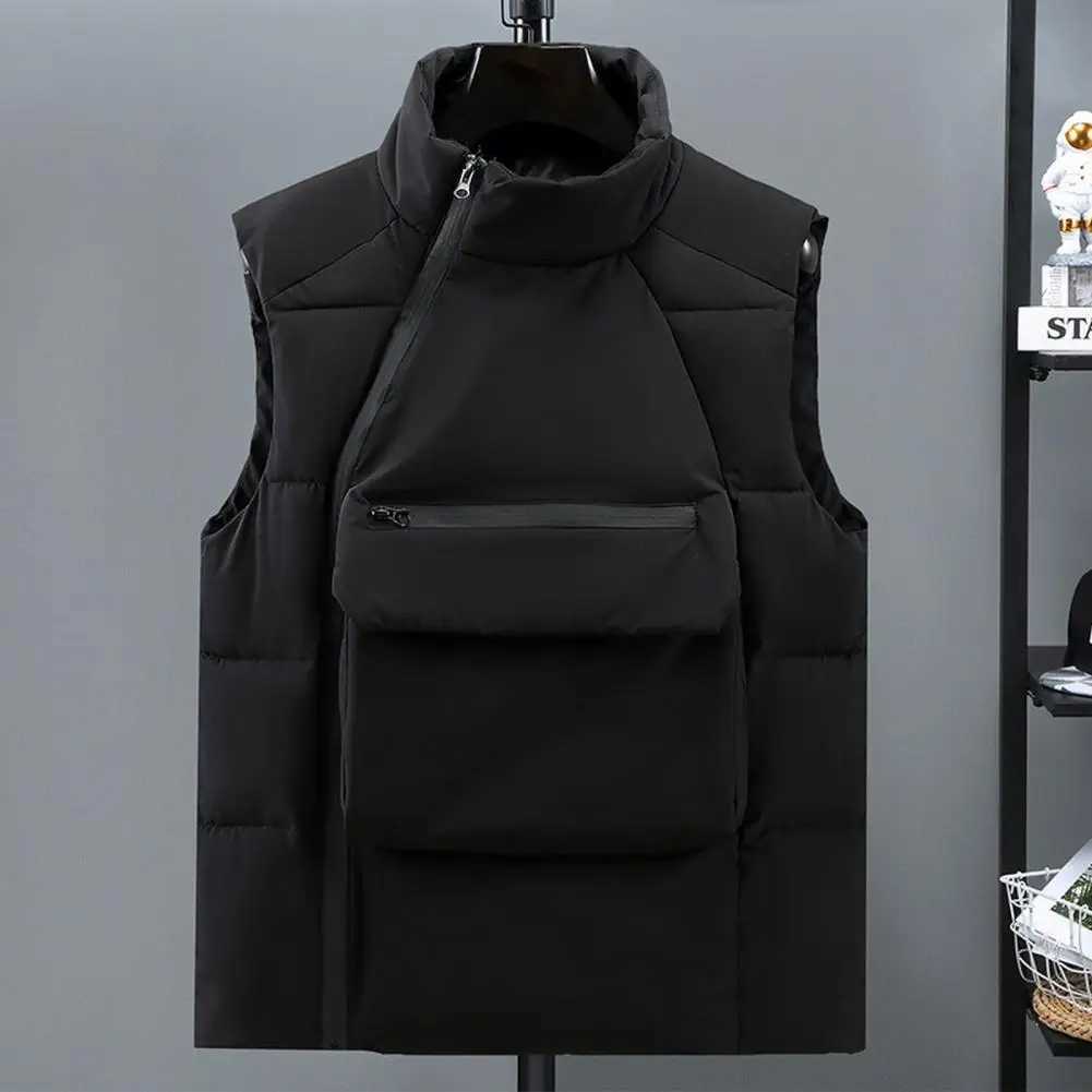 Men Vest Autumn Jackets Thick Vests Man Stand Collar Sleeveless Male Warm Cotton-Padded Waistcoat Men Gilet Veste Hommes XJ241221
