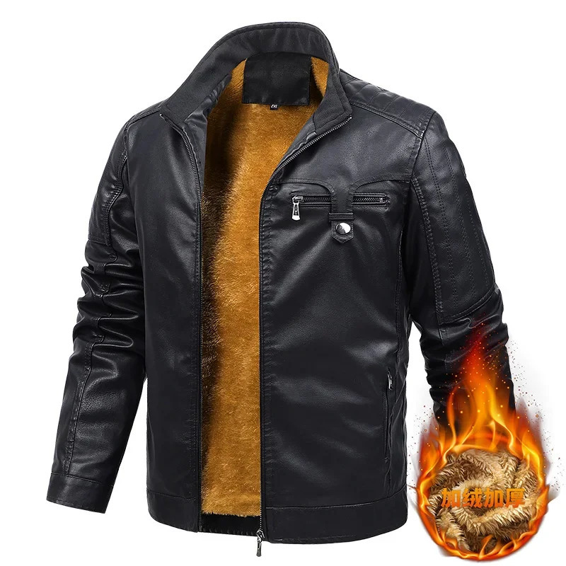 Mens Winter Fleece Leather Jacket Mens Plus Velvet Warm Motorcycle Thicken Leather Coat Outdoor Windbreaker PU Leather Outwear 241216