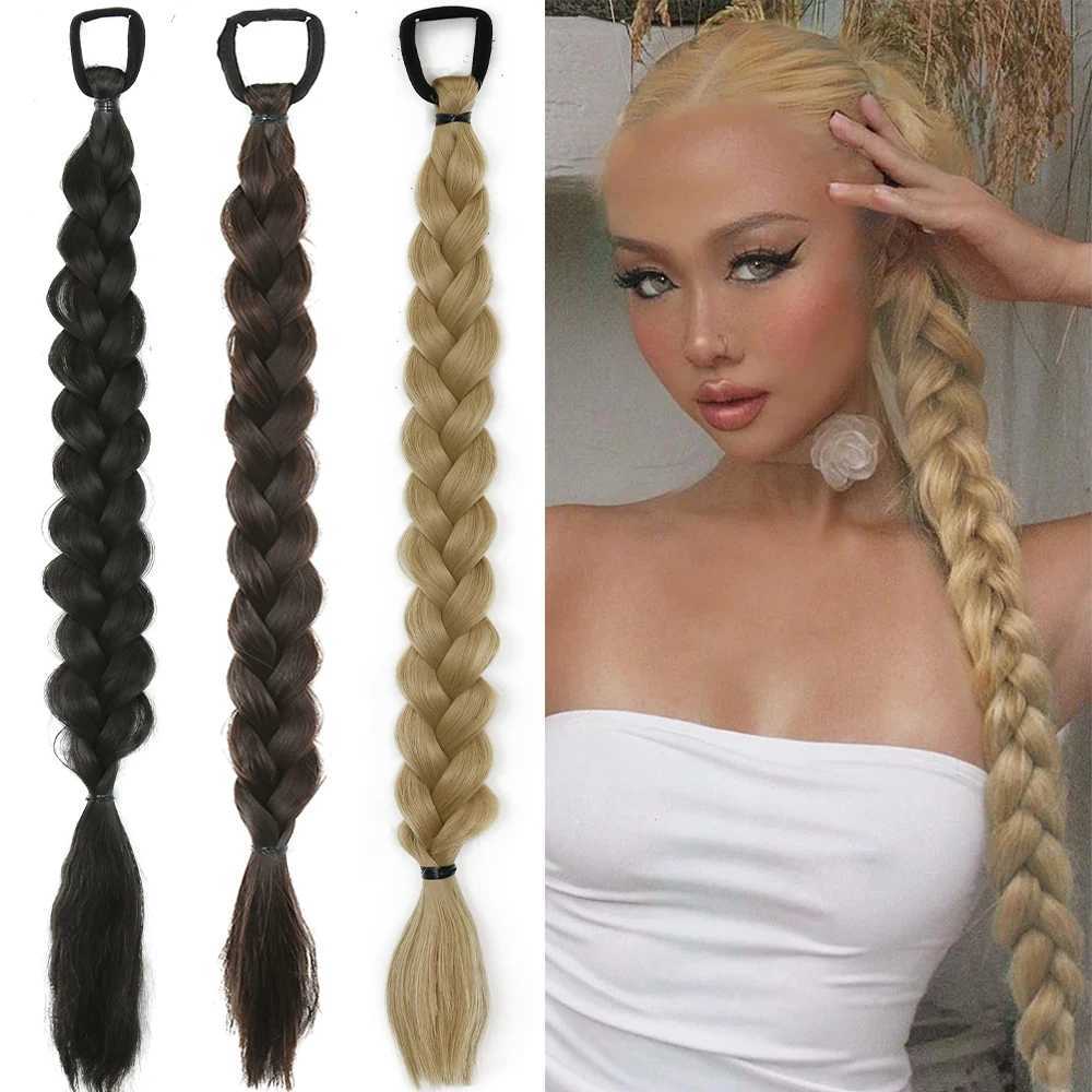 Synthetic Long Twist Braid Ponytail Extensions With Rubber Band 24 Inch Boxing Braided Hair Extensions For Women Daily UseXJ241221