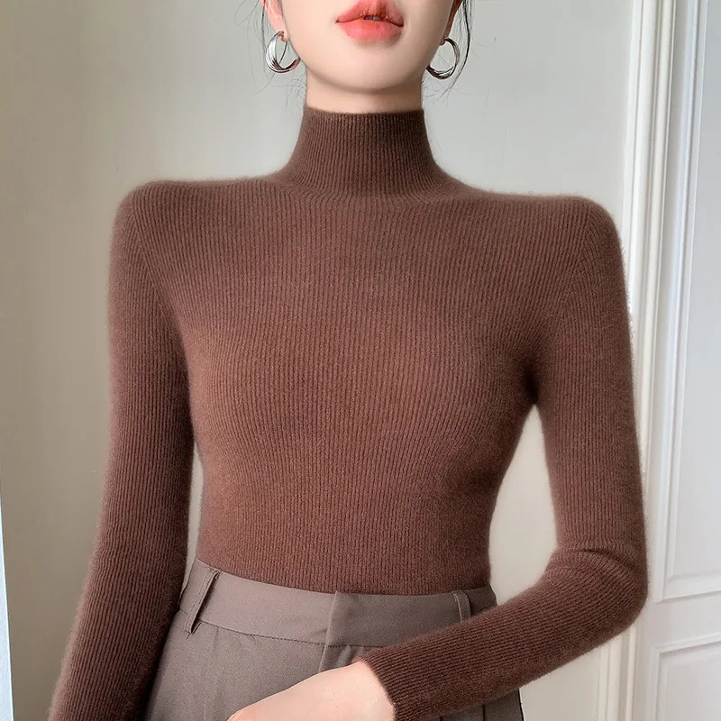 Women Turtleneck Basics Cashmere Sweater Autumn Winter Pullover 100% Merino Wool Knitwear Female Soft Slim Knitting Top 241217