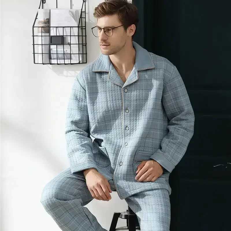 Autumn and winter thick mens sleepwear set simple warm sleepwear cotton top casual jacket soft plus size casual wear 2024 W241221