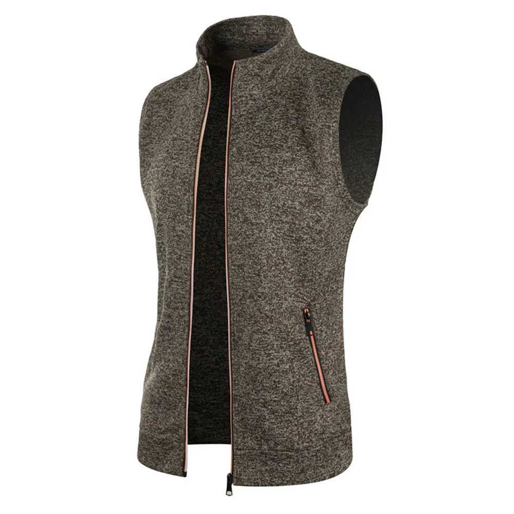 Autumn Winter Stand Collar Sleeveless Pocket Thin Knitted Slim Cardigan Waistcoats Men Vests BSD-ZW122XJ241221