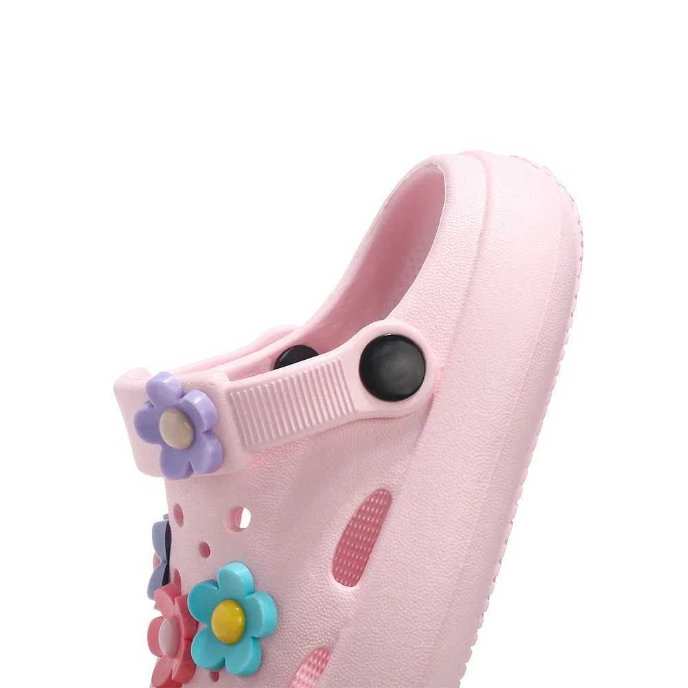 Sneakers New Flower Smooth Anti slip Sandals Summer Childrens Sandals Casual Soft PVC Beach Sandals Quick Drying Outdoor Shoes H241221