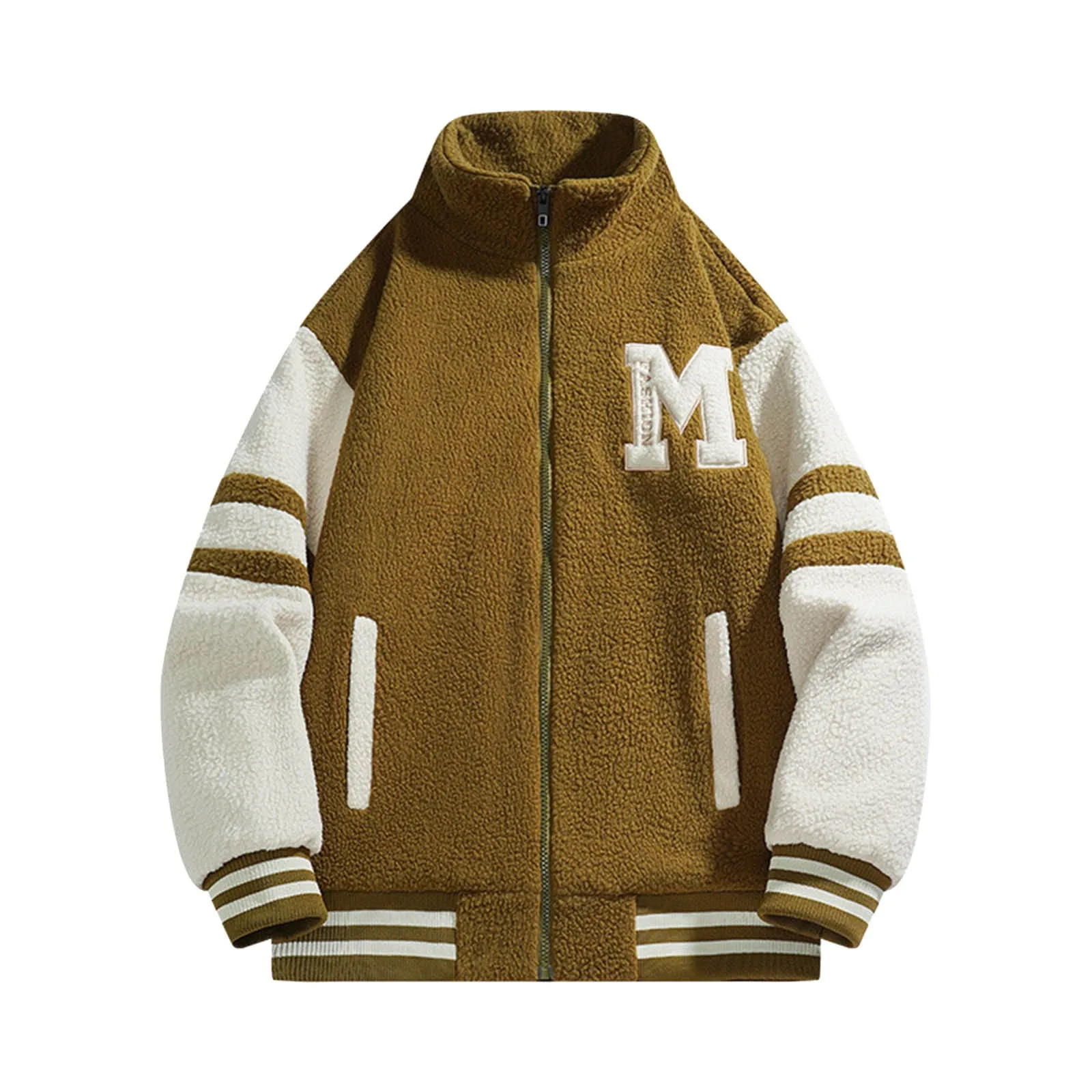 Winter Sheep Velvet Baseball Jacket Men Patchwork Padded Coat for Men Trendy Korean Fashion Loose Fit Versatile Jackets Autumn 241216