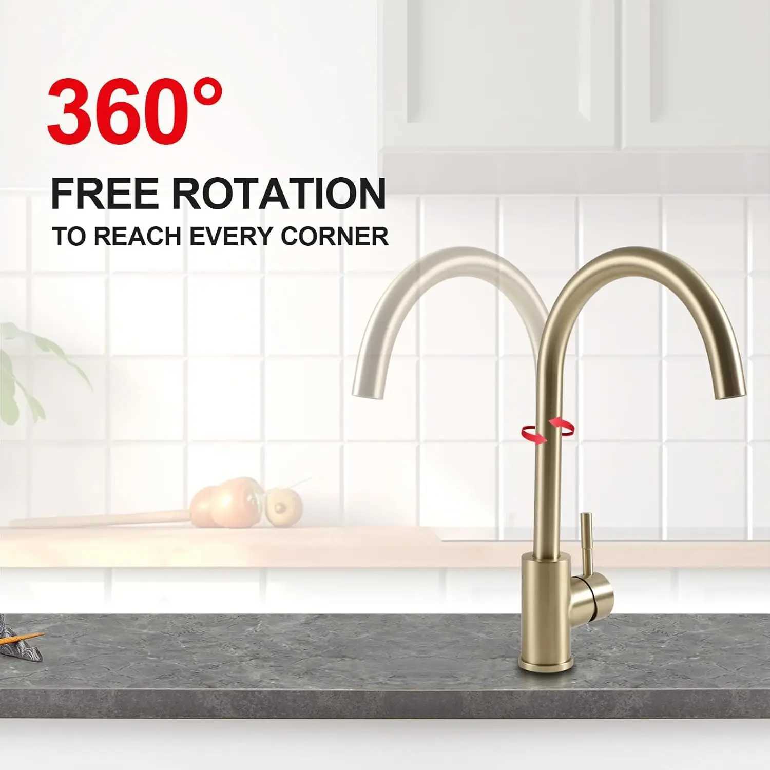 Kitchen Faucets Gold Square Single Handle Sink Faucet Stainless Steel Hot and Cold Deck Mount Water Taps Grifos De Cocina Z241221