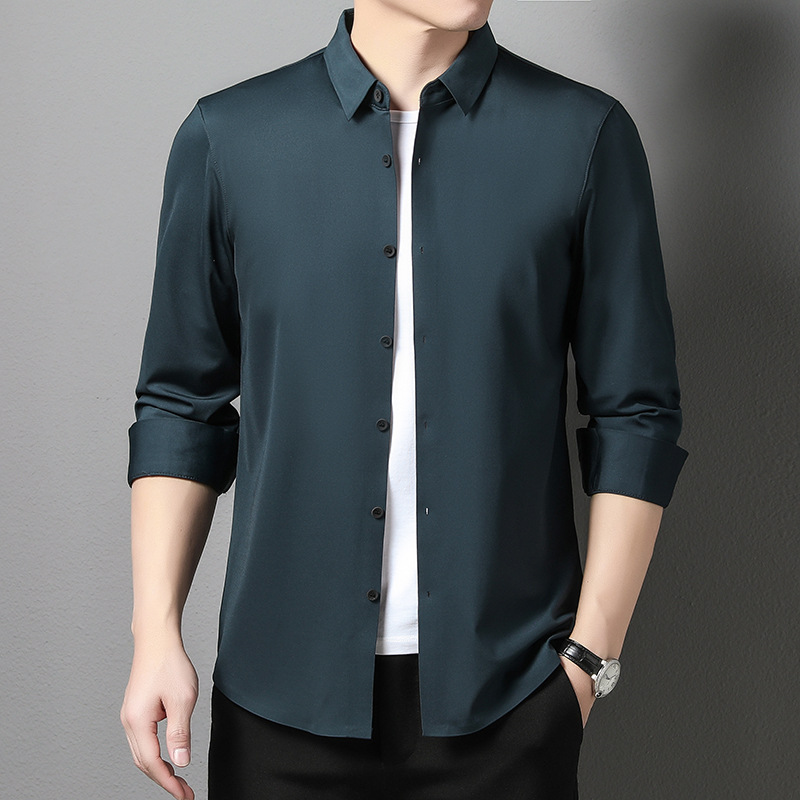 M12205 Spring men's seamless shirt casual middle-aged and young men's shirt solid color