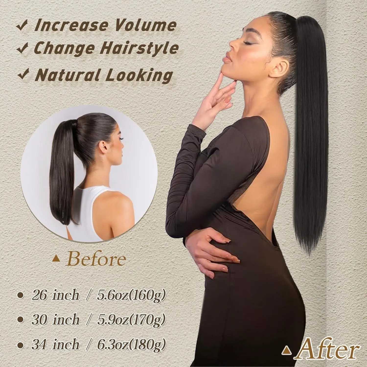 26Inch Ponytail Extensions Claw Long Straight Fake Pony Tail Clip in Hair Extension Natural Synthetic Heat Resistant HairpieceXJ241221