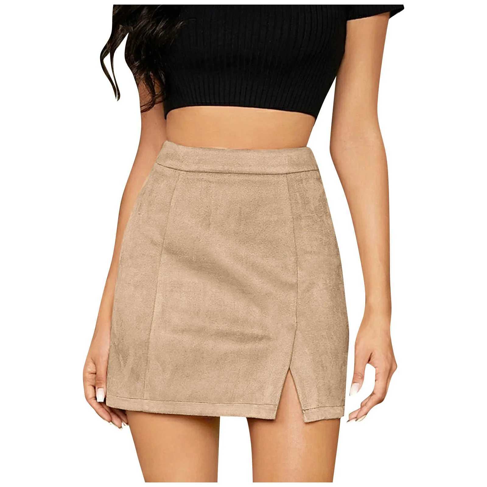 Women Sexy Slim Fit Suede Covered Buttocks Short Skirt With High Waist Girls Fashion Daily Solid Color A-Line Zipper Midi SkirtXJ241221