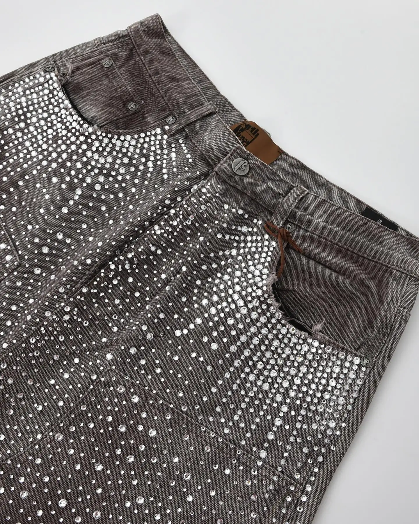 Y2k Retro Washed Brown Gothic Denim Shorts Fashion Klein Diamond All Embroidery Men Women Clothing Jorts Baggy Streetwear Shorts