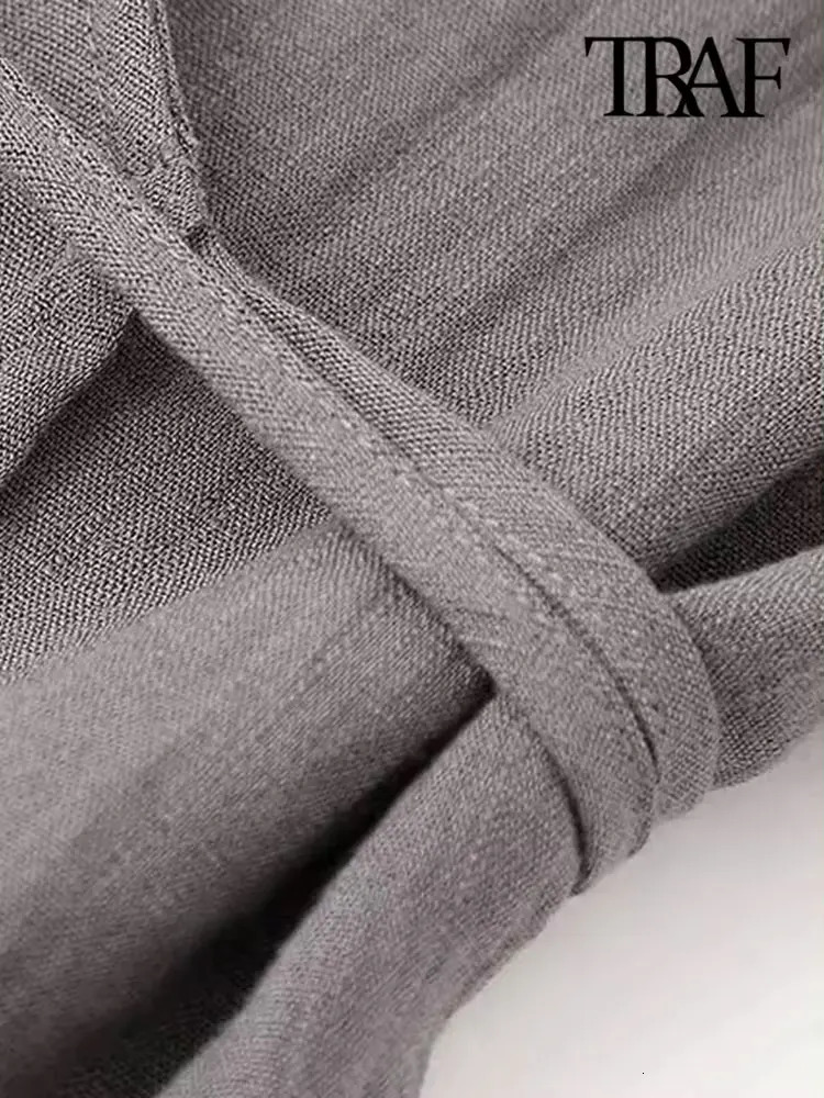 TRAFWomens Textured Crossover Kimono Blouses Side Ties Long Sleeves Loose Female Shirts Chic Tops Fashion 241218