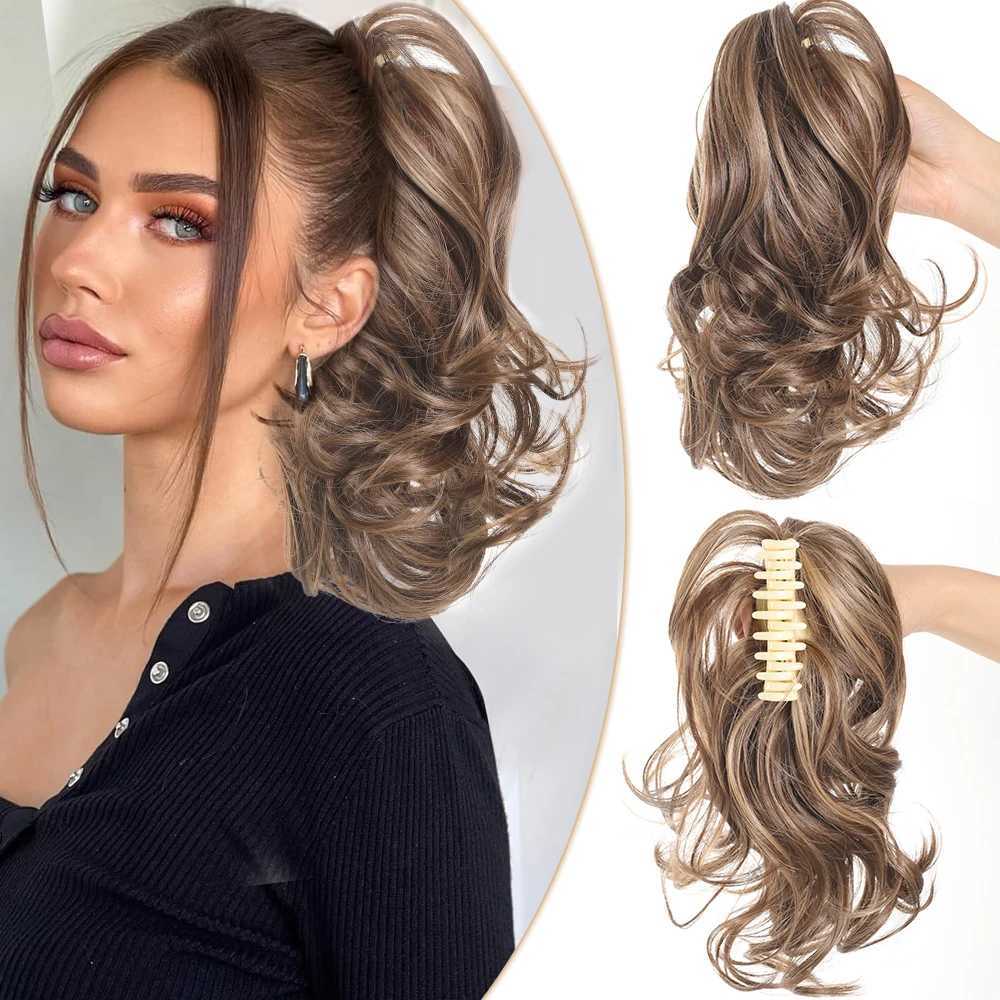 Aosiwig Synthetic Short Wavy Ponytail Claw Curly Ponytails Extension Blac Blodne Hairpiece Fake False Hair For Women Daily PartyXJ241221