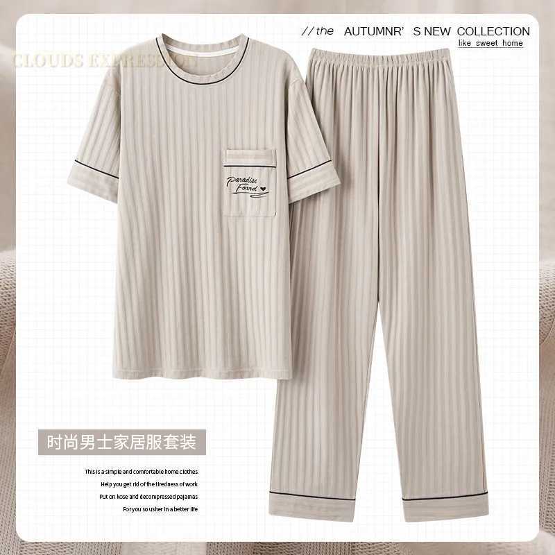 L-5XL Summer Elegant Mens Pajama Knitted Cotton Pajama Set Pants Pajama Size Up Pajama PJ W241221