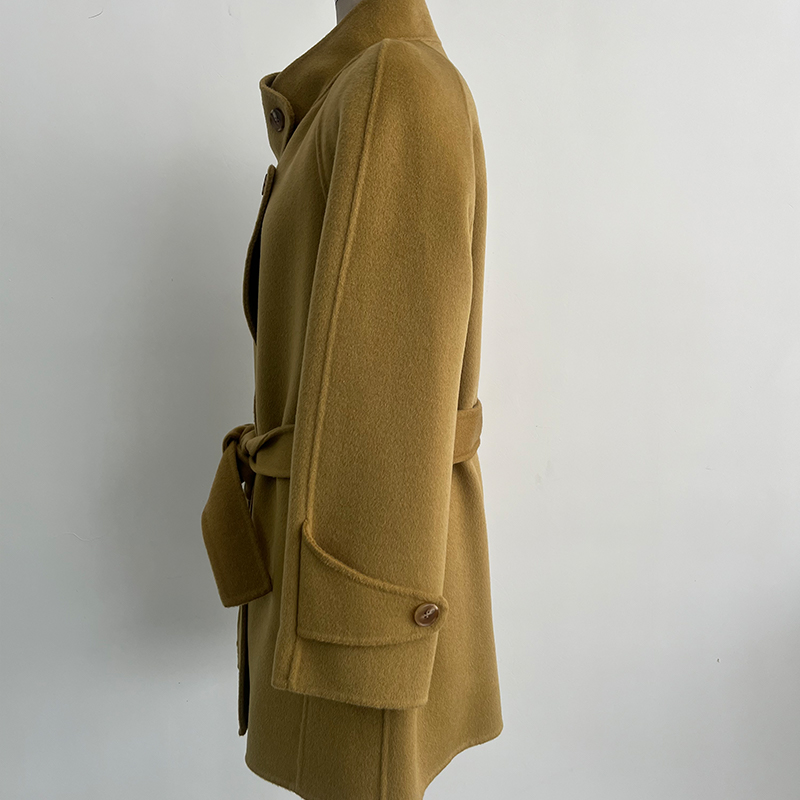 Chic Ladies' Knit Wool Blend Overcoat with Belt Feature - Stylish Cold Weather Protection