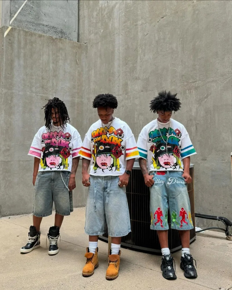 Harajuku Trendy High Street Clothing Fashion Anime Letter Print Halfsleeved Tops Men Y2k Loose Casual Oversized Tshirts Women 241217