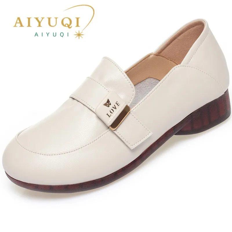 AIYUQI Ladies Shoes Wdges Fall Casual Genuine Leather Mom Shoes Women Round Toe Large Size Women's Shoes