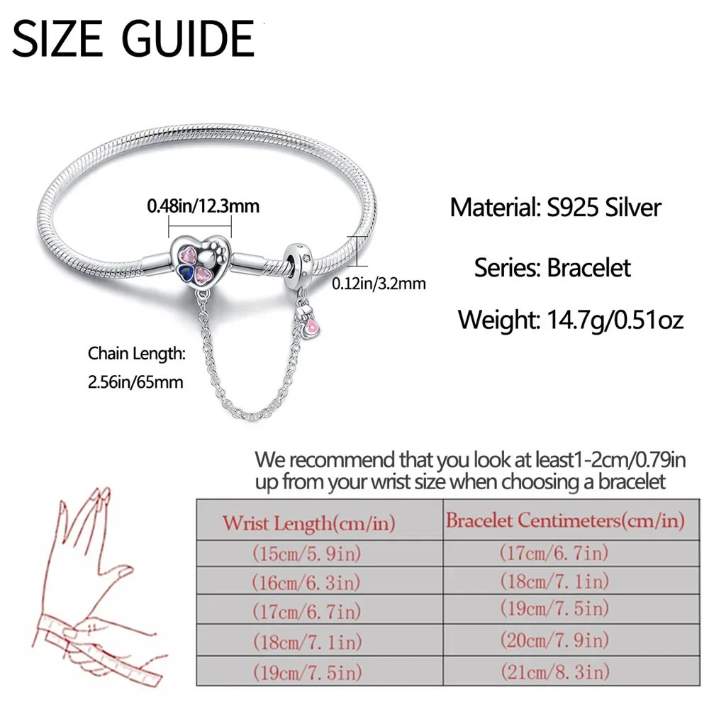 Cute 925 Sterling Silver Clover Love Cat Footprint Safety Chain Bracelet Womens Pet Party Jewelry Accessories 241214