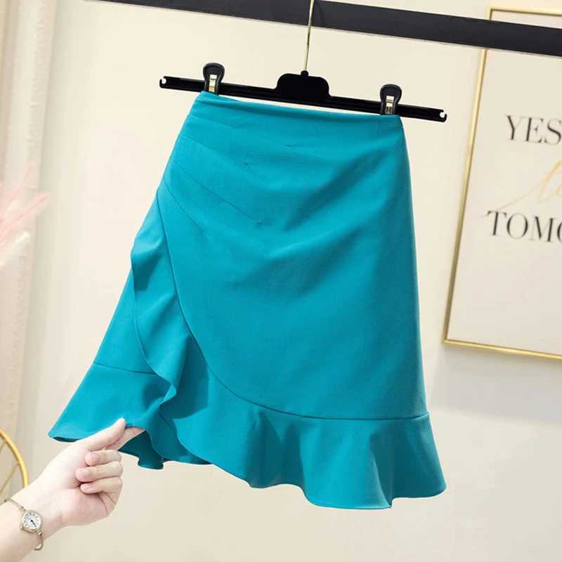 ever Womens High Waist Mermaid Short Skirt Korean Fashion Asymmetrical Ruffles Mini Skirts Woman Sexy Office A-line SkirtXJ241221
