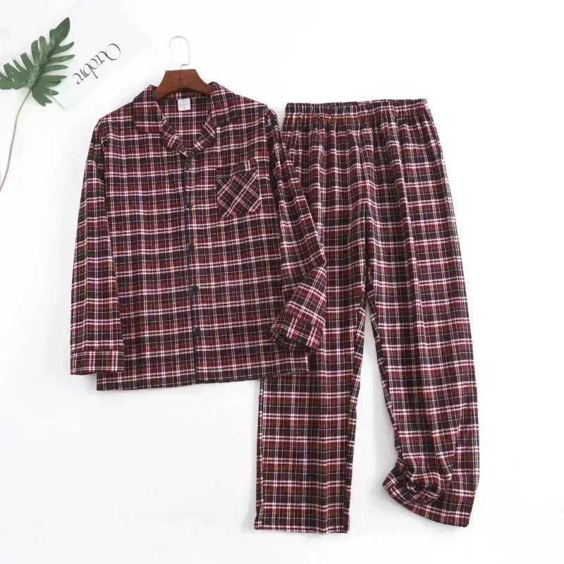Plaid Design Multi Color Warm Cotton Flannel Long Sleeve Mens Pajamas Autumn/Winter Pajama Set W241221
