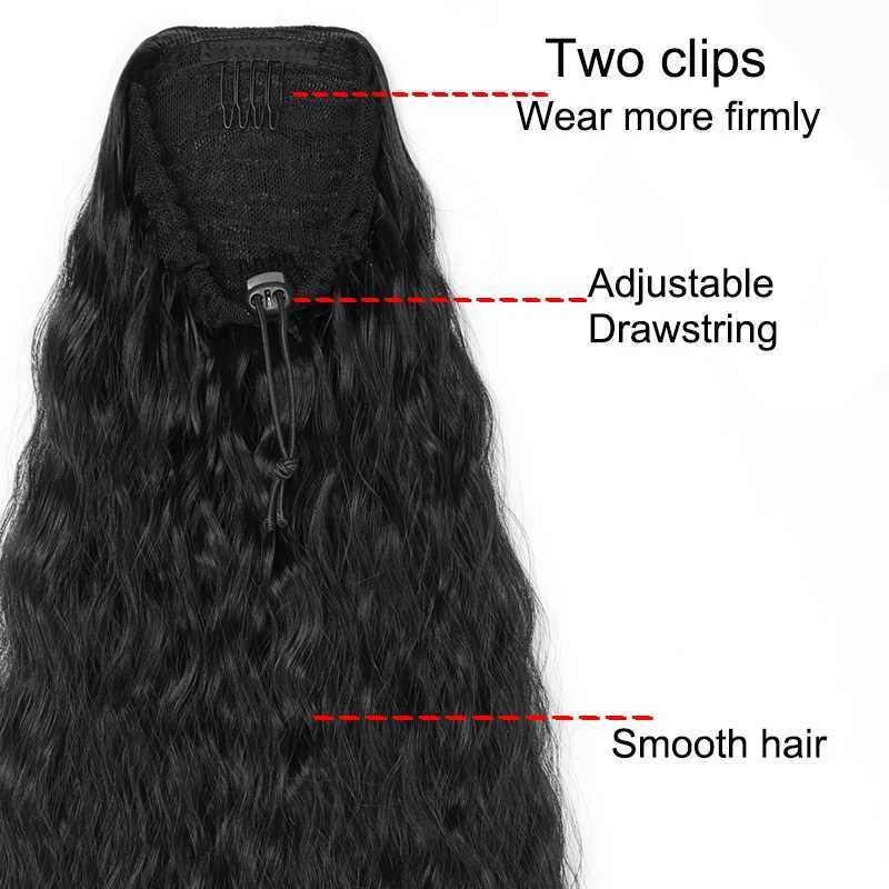 22Inch Synthetic Long Kinky Curly Ponytail Drawstring Clip in Hair Extension Black Brown Blonde Hairpiece for WomenXJ241221