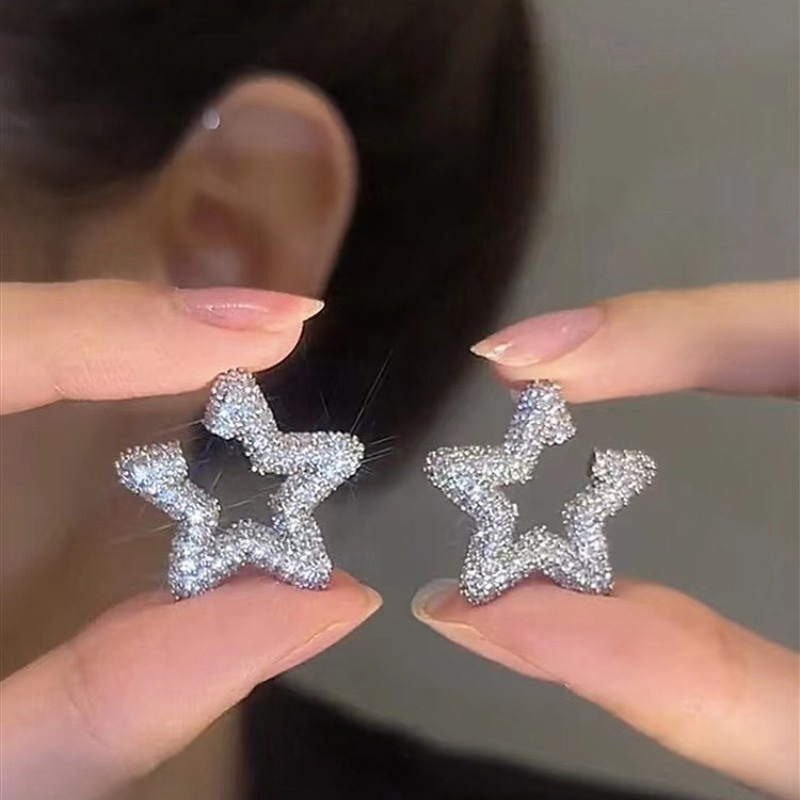 Gorgeous Stud Earrings Elegant Luxury Jewelry 925 Sterling Silver Pave White Sapphire CZ Diamond Shinning Women Party Star Earring For Lover Gift