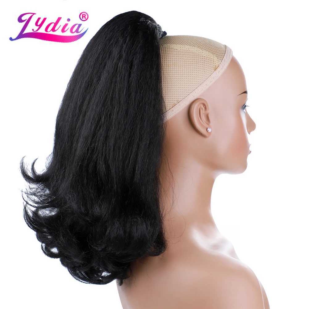 Lydia Tail Warping Synthetic 16 Kinky Straight Hairpiece With Two Plastic Comb Drawstring Ponytail Hair Extension 1B# BlackXJ241221