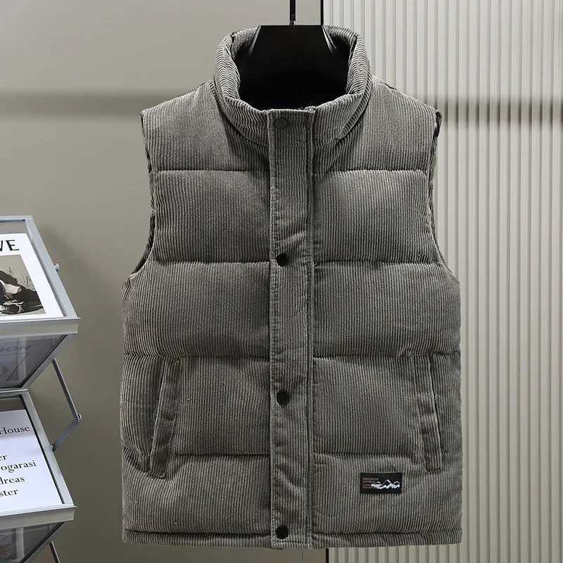 2024 New in Padded Vest Men Zipper Winter Thick Warm Corduroy Sleeveless Jacket Male Autumn Casual Waistcoat Golf Work Wear CoatXJ241221
