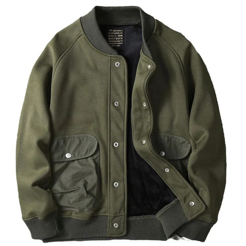 Mens Tooling Jacket Vintage Plus Velvet Thiceken Cotton Coat Loose Baseball Collar Coat Top Male 241216