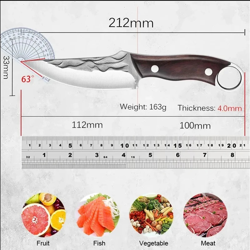 Practical knife sliced fish meat vegetables kitchen knife wooden handle fork blade butcher knife chef camping knife 241220