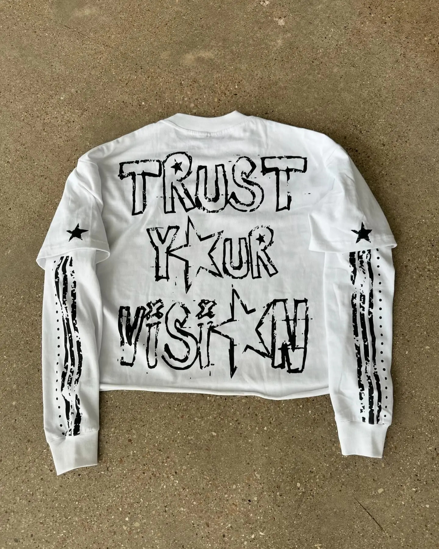 Autumn Winter Gothic Bonce Print Loose TShirt Oversized HipHop Aesthetic Double Layer Long Sleeve Cotton Men Tops Streetwear 241217