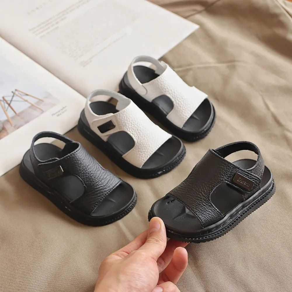 Sneakers Summer beach sandals Korean style 2024 fashionable childrens shoes PU leather anti slip soft sole childrens shoes H241221