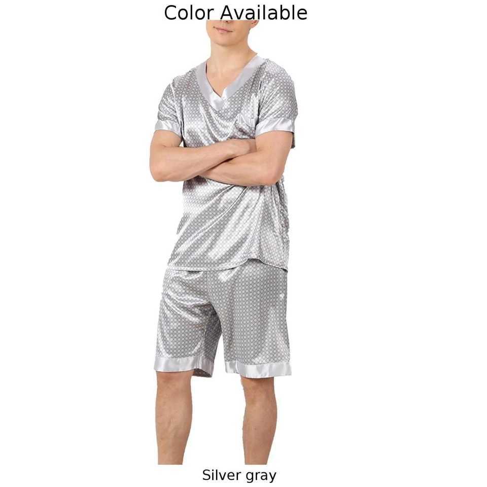 Comfortable mens pajamas simulate silk satin lightweight breathable pajamas with classic evening dress style W241221