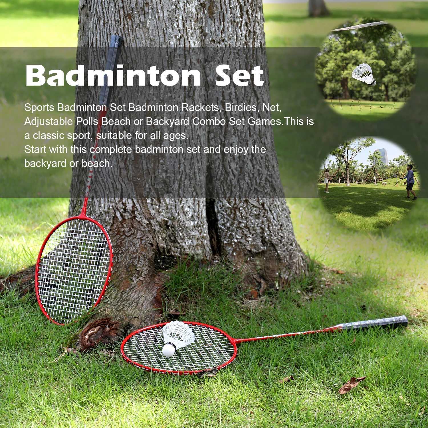 Sports Badminton Set Badminton Paddle Bird Net Adjustable Voting Beach or Backyard Combination Set GameW241221