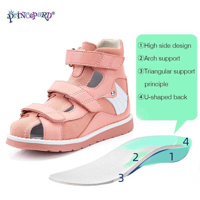 Sneakers Principard Childrens Sandals for Girls Princess Leather Orthopedic Shoes Pink Summer Preschool Children Corrective Lace Arches Care H241221