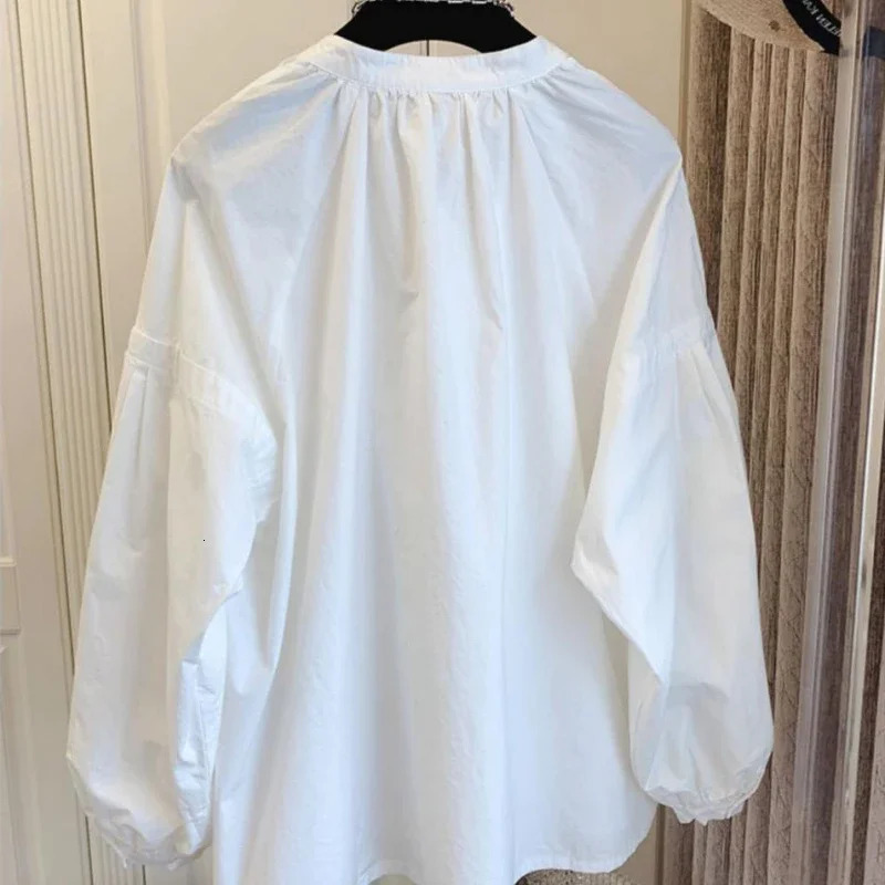 Oversized Vintage Blouses Puff Sleeve Solid Color Button Cardigan Shirts Spring Casual Loose French Elegant All Match Women Tops 241218
