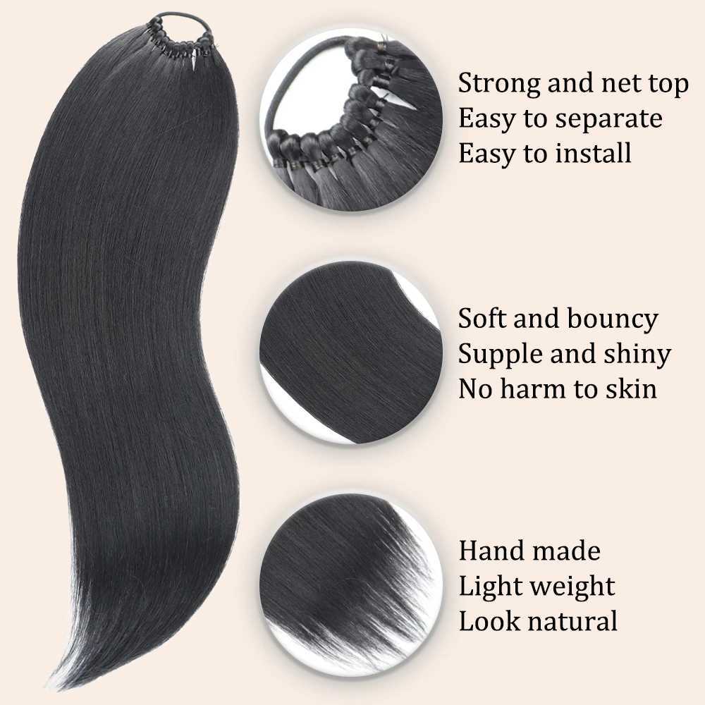 Synthetic Long Straight Ponytail Hair Extensions 24 Inch Black Brown Rubber Band Pony Tail Hairpiece For Women Daily UseXJ241221