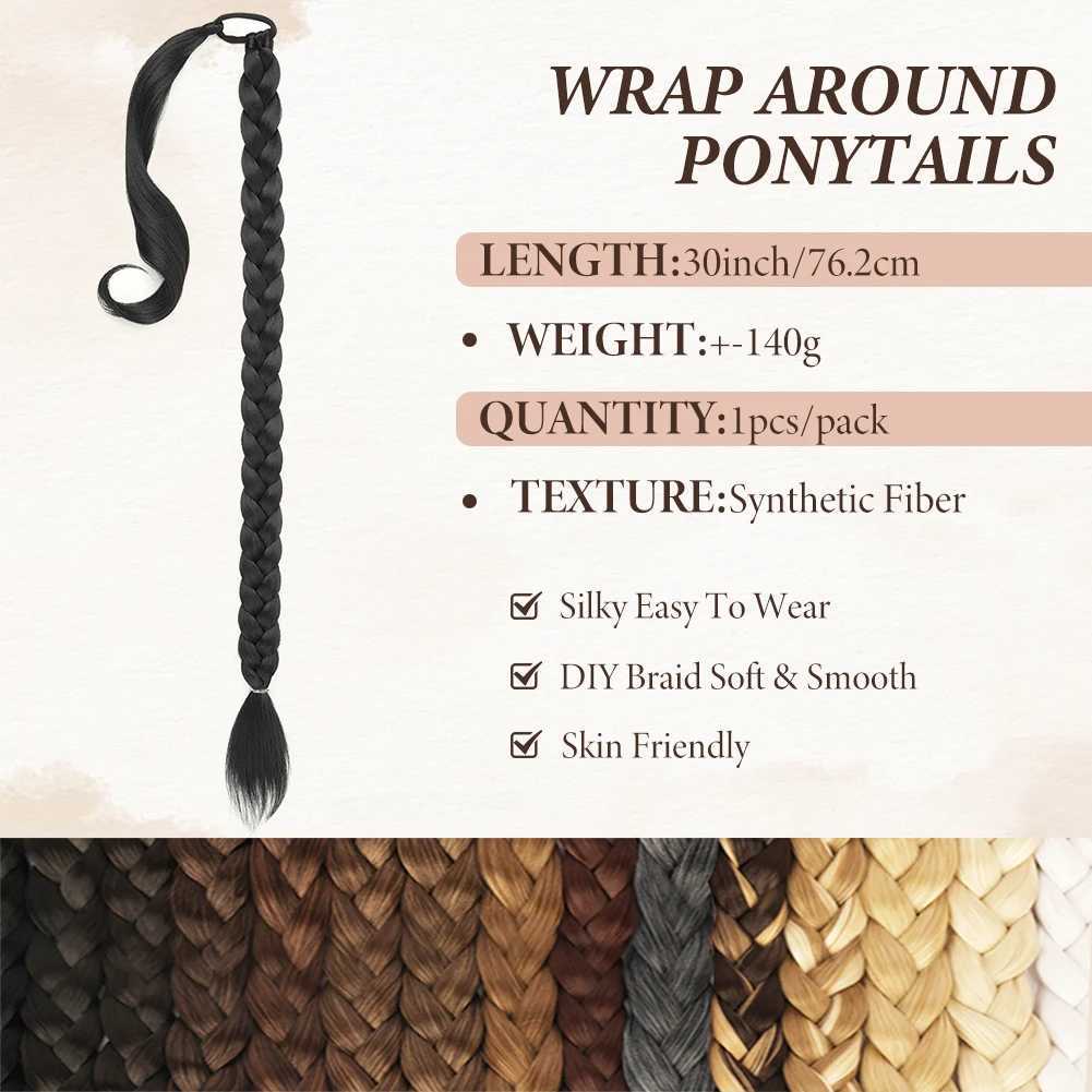 Long Braided Ponytail Extension with Elastic Tie Long Straight Wrap Around Hair Extensions 30 Inch Premium Synthetic HairpiecesXJ241221