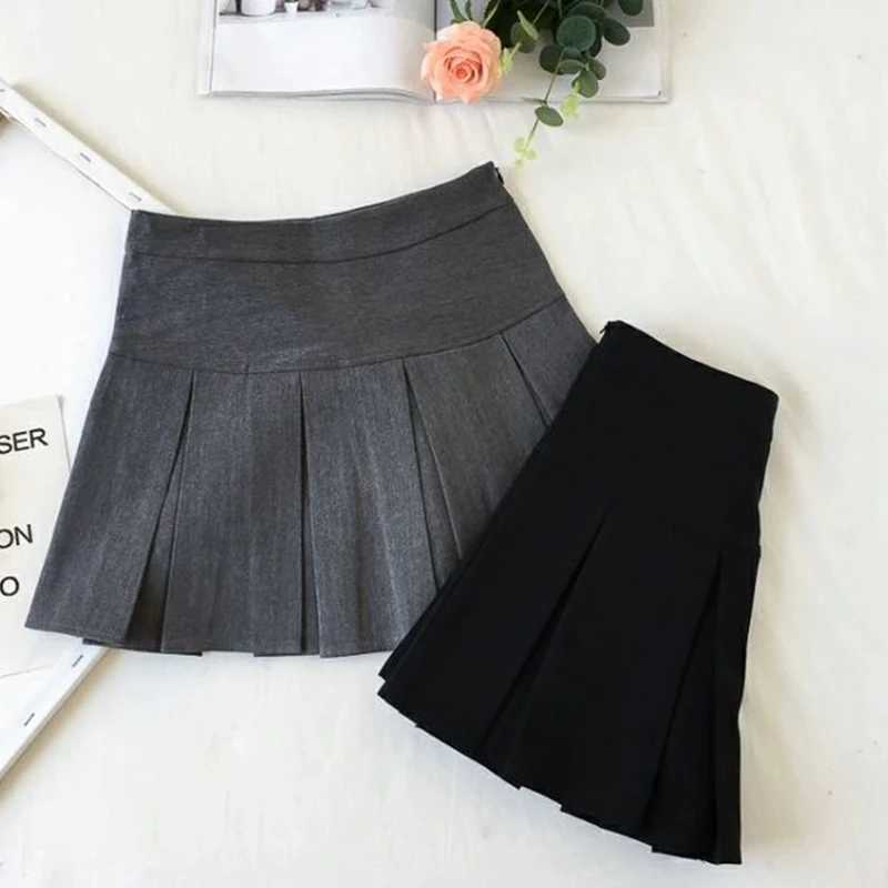 Fashion A Line Women Pleated Skirt High Waist Zipper Grey dent Mini Skirt JK Summer New 2023 Black Ladies Suit SkirtXJ241221
