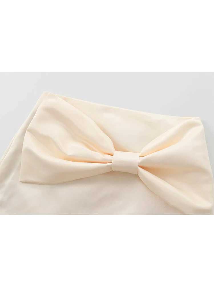 TR 2024 New Women Bow Mini Skirt Fashion Ruched High Waist Causal Side Zipper Skirts Chic And Ele Ladies Summer SkirtsXJ241221